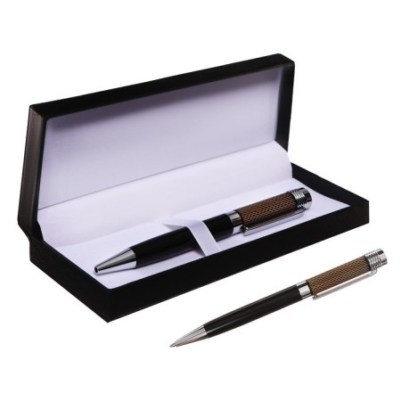 Gift handle, ballpoint, in the leatherette case, rotary, VIP case, black with silver inserts