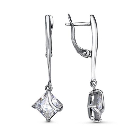 Earrings "Rhombus with Fianite" echoing with oxidation, white color