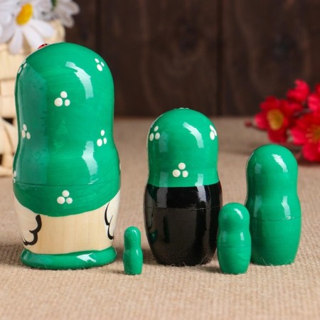 Matryoshka "God's cow", green dress, 5 puppet, 10-12 cm-5