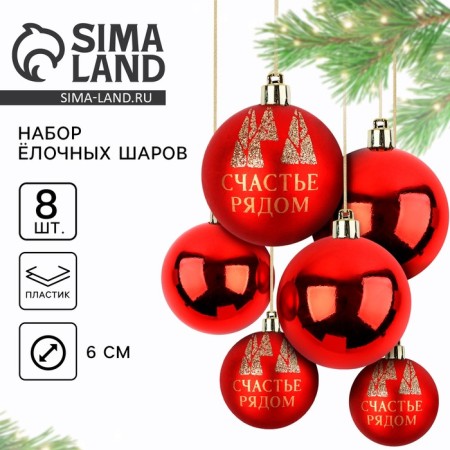 Christmas balls New Year, for the New Year, D = 6 cm, 8 pcs., Red color