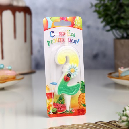 Candle for the cake "Chamomile", 10.2 cm, multi -colored number "2"-2