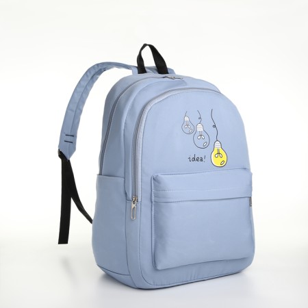 Youth backpack from textiles, 2 parts on lightning, 3 pockets, blue color-2
