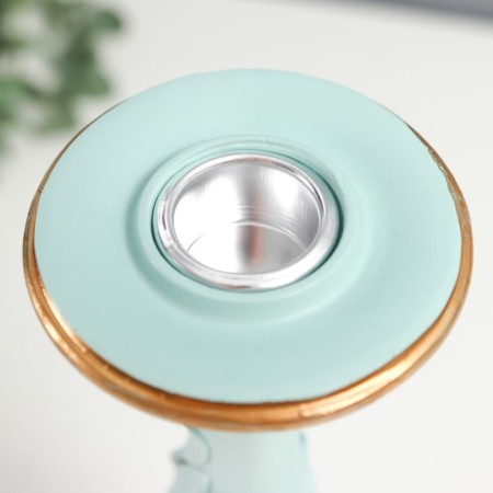 Polystone candlestick for 1 candle "lush sheet" of pale blue 26.5x9x9 cm-5