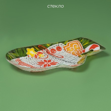 Glass Serving shares "Mitten. Happy New Year ", 22.5 × 14 cm, green color-1