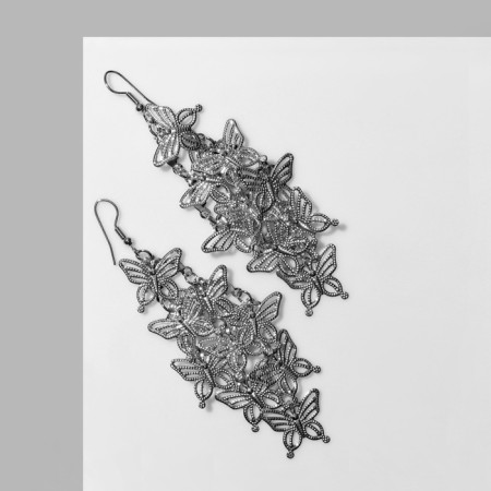 Earrings hanging "butterflies" swarm, color silver, 10 cm-1