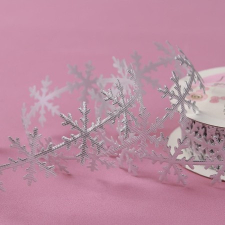 Decorative curly tape "Snowflakes", 25 mm, 9 ± 0.5 m, silver color-1