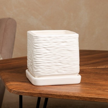 Flower pot "Square", white, ceramics, 1.5 l, 1 variety, Iran-1