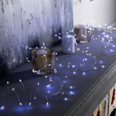 Girlynda "Mishura" 2 m dews with nozzles "Beads", IP20, silver thread, 100 LED, white glow, AAX3