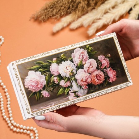 Casket "Peonies", white, 11 × 22 cm, lacquer miniature-2