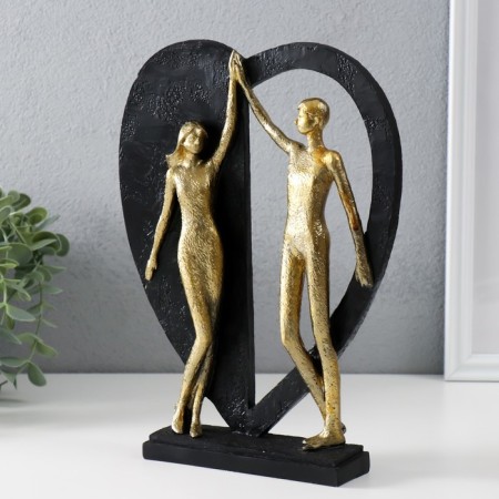 Polystone souvenir "Lovers from a large heart" gold with black 20x4.5x27.5 cm-3