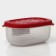 The container is plastic with the lid Flexo, 0.65 l, the color is red