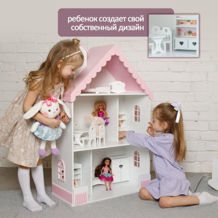 Puppet house "Veronica", white-pink color, 98x60x30 cm-2