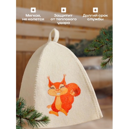 Bath hat children's "squirrel" with print, white-1