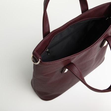 Bag-tout, 2 parts on zippers, external pocket, long belt, burgundy color-5