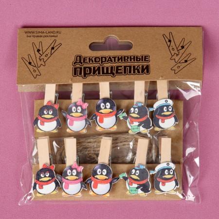 Decorative clothespins with a rope for the suspension "Penguins" set 10 pcs., 2.5 × 12.5 × 13.5 cm-4