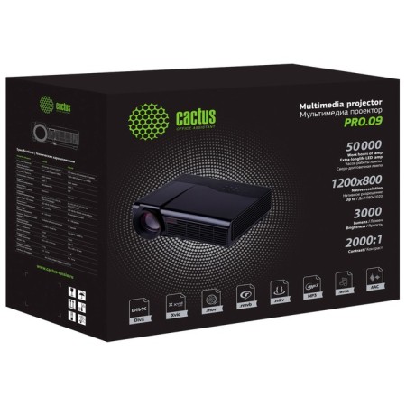 Projector CACTUS CS-PRO.09WT.WXGA-W, 3000LM, 1280x720, 2000: 1, lamp resource: 50,000h, USB, HDMI 93551-3