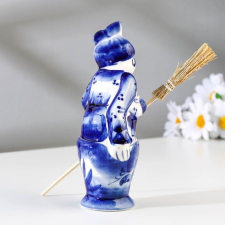 Souvenir "Baba Yaga", with a broom, Gzhel-4