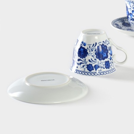 A set of tea ceramic shares "Russian pattern", 4 items: 2 cups 210 ml, 2 saucers d = 14.1 cm, blue blue color-5
