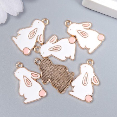 Decor for creativity metal, enamel "Bunny with pink tail" White 2.2x1.3 cm-2
