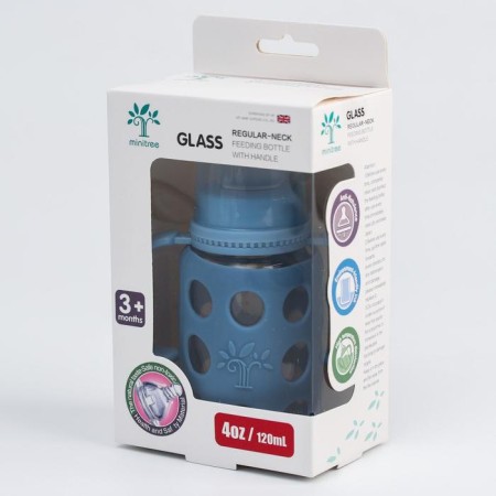A bottle in a silicone case, glass, classic throat, +3 months, 120ml., Mix color for a boy-8