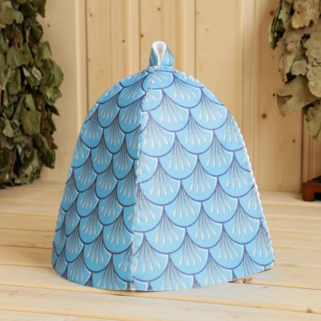 A cap for a bath with a print "Water Dragon", blue, polyester felt