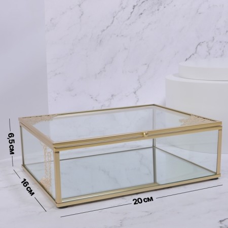 Great organizer for storage, with a lid, glass, with a mirror -bottom, 1 section, 20 × 16 × 6.5 cm, the color is transparent/copper-1