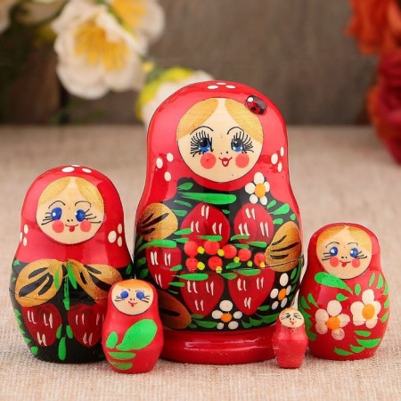 Matryoshka "God's cow", red scarf, 5 puppet, 9-11 cm-10