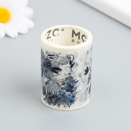 Sticky tape paper "gray-blue flowers" width 5.4 cm winding 3 m 5.4x3.8x3.8 cm