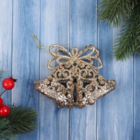 Christmas tree decoration "Bells with bantik shine" 8x10 cm, gold
