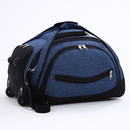 Road bag on wheels, 3 outer pockets, black/blue color