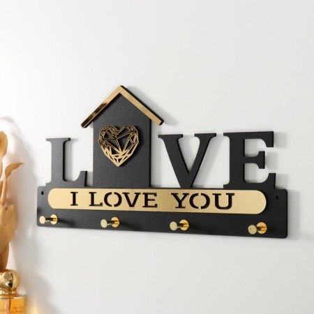 Hooks Decorative wood "House with heart" Black, mirror 2.8x3.8x16.8 cm-1