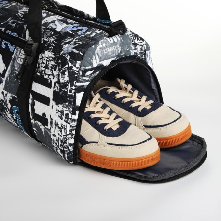 Sports bag with lightning, 2 pockets, long belt, black/blue color-2