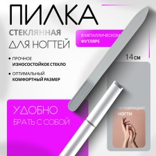 Nail glass for nails, 14 cm, in case, transparent/silver color