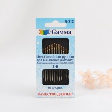 Embroidery needles No. 3-9, d = 0.53-0.84 mm, with a golden ear, 16 pcs, n-312