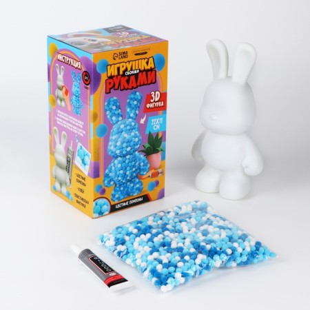 Toy pompons "Bunny", white blue blue-3