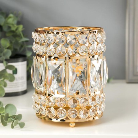 Summary metal, glass for 1 candle "rectangles and circles" gold 15.3x11x11 cm-1
