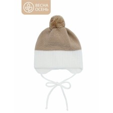 A cap on ties with a pompom Children's Amarobaby Pure Love Wind, with a lining, size 42-44 cm, beige color