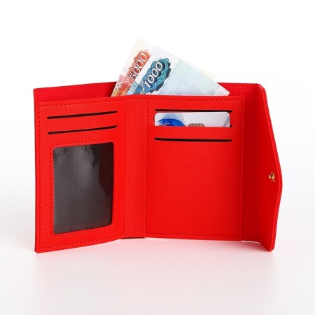 Women's wallet on the button, red color-4