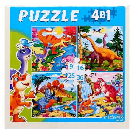 Set of puzzles 4 in 1 “Dinosaur Adventures”, 9.16, 25, 36 elements-1