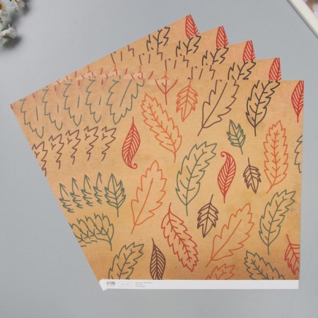 Scrapbooking paper "Leaves" density 180 grams set 5 pcs 30.5x32 cm-1