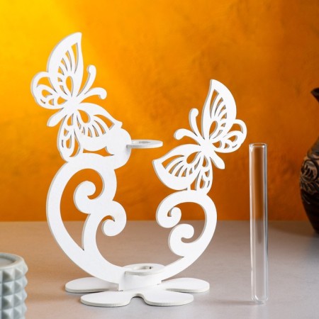Wooden Kashpo 13.5 × 13 × 26.5 cm with 1 flask "Butterflies", white give beautifully-4