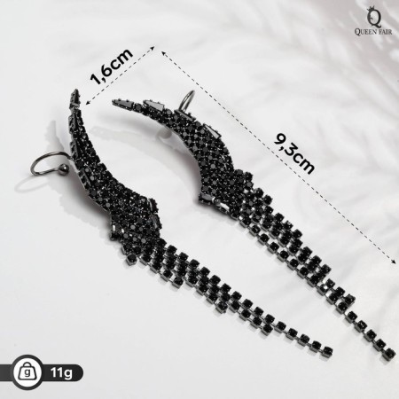 Earrings "Kuffs" Wings, black color in silver-1