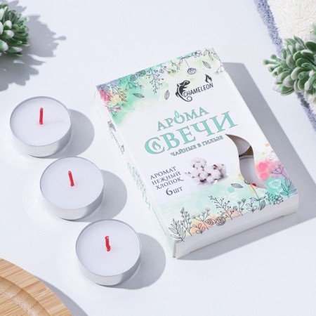 A set of tea candles flavored in the sleeve "delicate cotton", 6 pieces