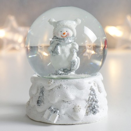 Souvenir Polystone Water Ball "Snowman in a hat with pompom" 7x6.7x8.8 cm-1