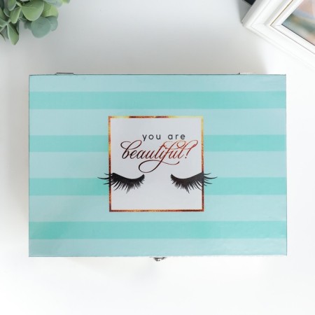 Casket Wood "Eyes - You are beautiful?" leatherette gloss 5.5x24x17 cm-3