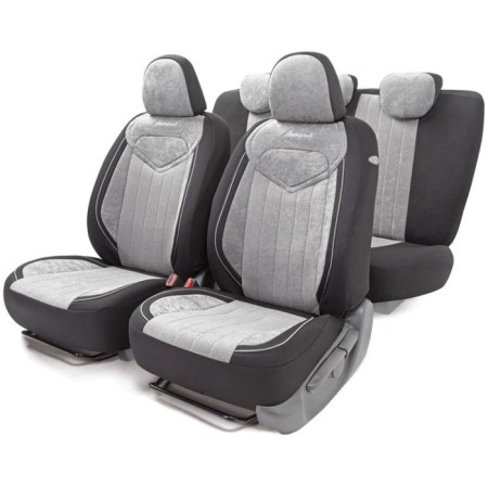 Auto-Cherkhly Signature, Velor material, 5 mm foam, 3D cut, 15 objects, 5 headrests, 2 pockets, 4 zippers, 4 end valves, Airbag black and gray