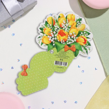 Mini-postcard "March 8" glitter, daffodils, 16.5x10 cm-3