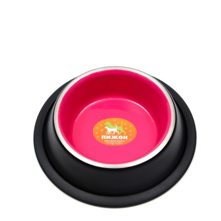 A bowl with a non -slip base of two -color for puppies, 225 ml, raspberry-1