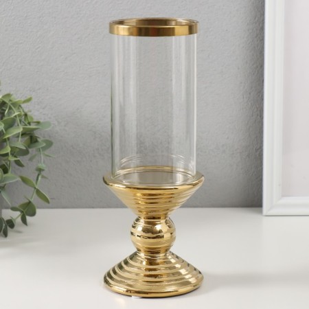 Ceramics candlestick, glass on 1 candle "Illusion. Zebra" d = 7.5 cm gold 9x9x24 cm-1