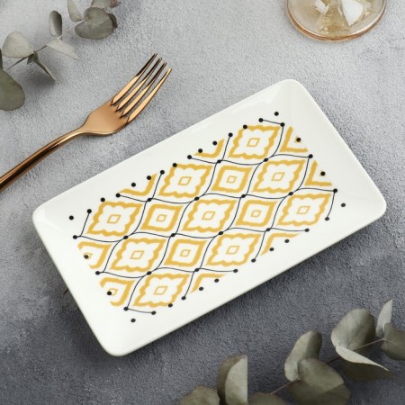 Ceramic "Ornament" dish, 20.5 x 12.5 x 1.8 cm, white color-1